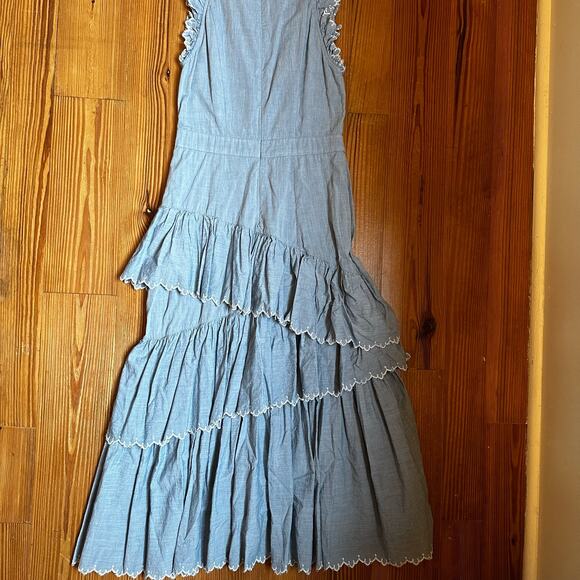 Ulla Johnson Rosalind light blue ruffle tiered tank midi dress SIZE 0 - Picture 5 of 6